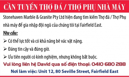 CẦN TUYỂN THỢ ĐÁ/ THỢ PHỤ NHÀ MÁY